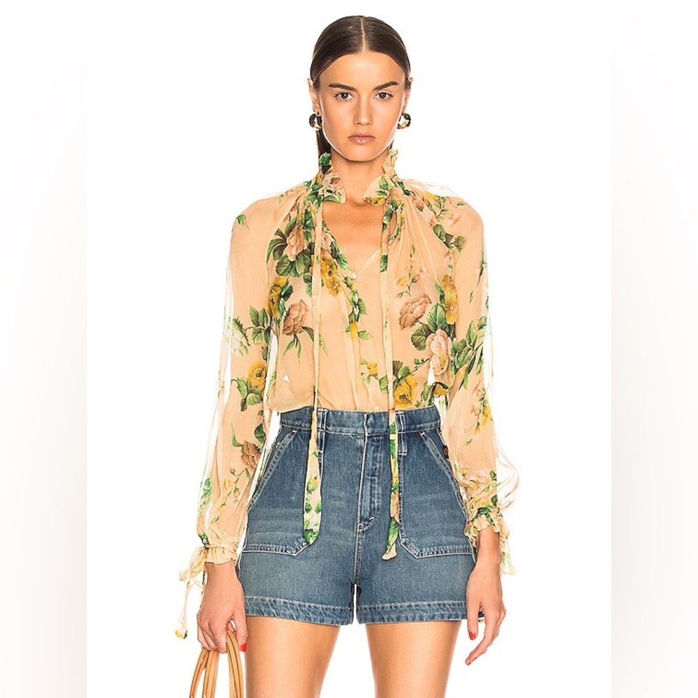 Zimmermann Floral Sheer Blouse - Green and Yellow